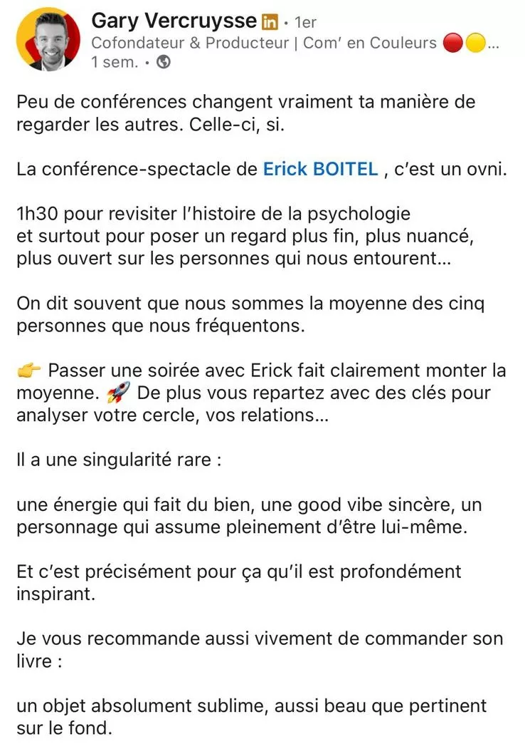 témoignage spectacle erick boitel